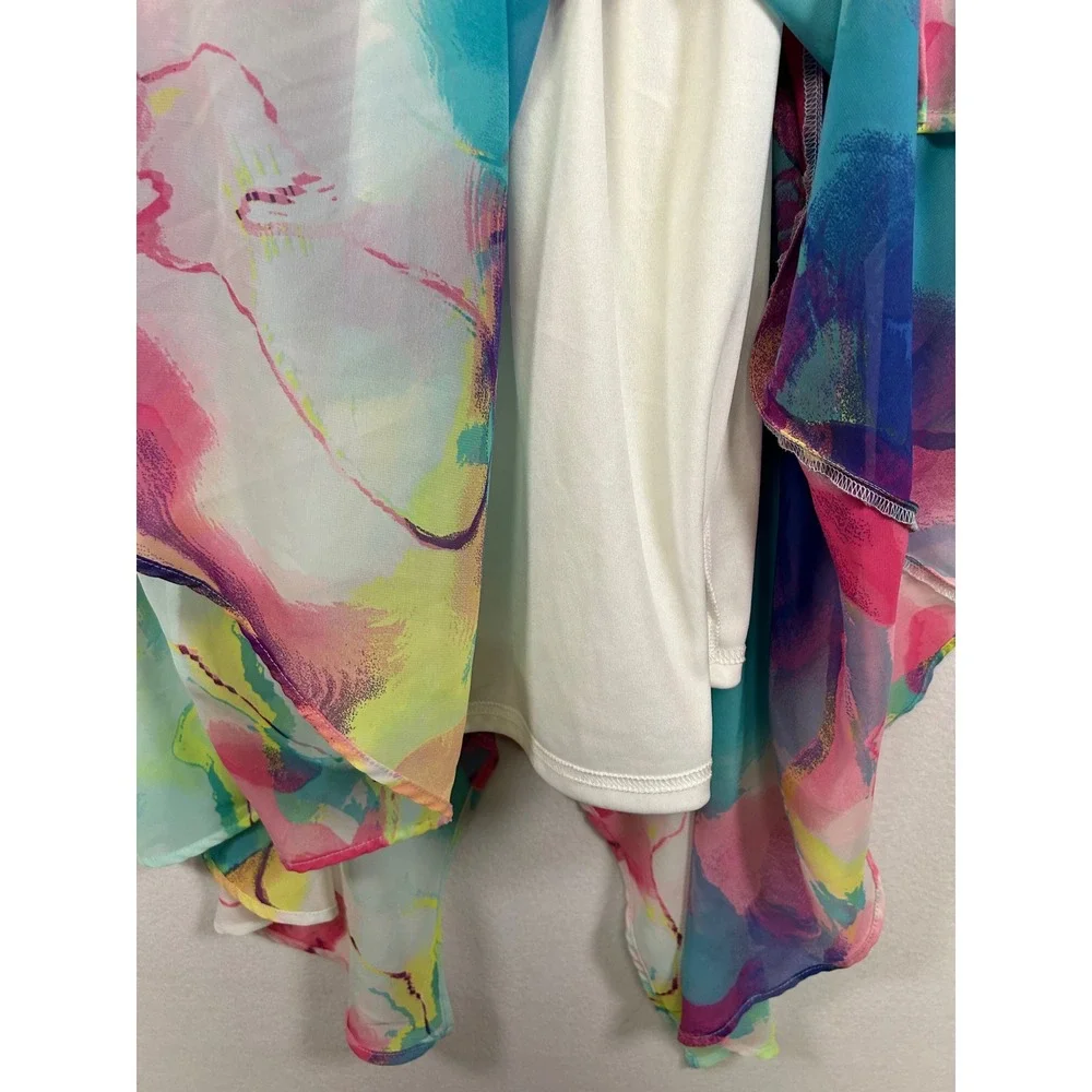 Boho Watercolor The Childrens Place Girls 10/12 Multi Ruffle High-Low Dress - Picture 4 of 10